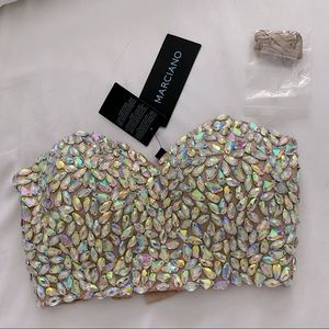 Marciano embellished crystal bustier xs NWT nude